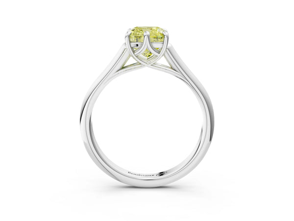 Platinum Fancy Yellow Cushion  Solitaire Engagement Ring with Six-Prong Setting and Classic Band