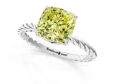 Platinum Fancy Yellow Cushion  Solitaire Twist Band Ring with Four-Prong Setting_2