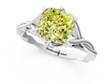 Platinum Fancy Yellow Cushion  Solitaire Twist Band Six-Prong Setting 2