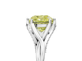 Platinum Fancy Yellow Cushion  Solitaire Twist Band Six-Prong Setting