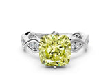 Platinum Fancy Yellow Cushion  Solitaire Twist Band with Leaf Prong Setting 1