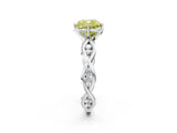 Platinum Fancy Yellow Cushion  Solitaire Twist Band with Leaf Prong Setting 3