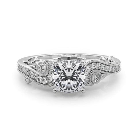 Platinum Fancy Yellow Cushion cut Solitaire with Milgrain Pave Band and Four-Prong Setting 1