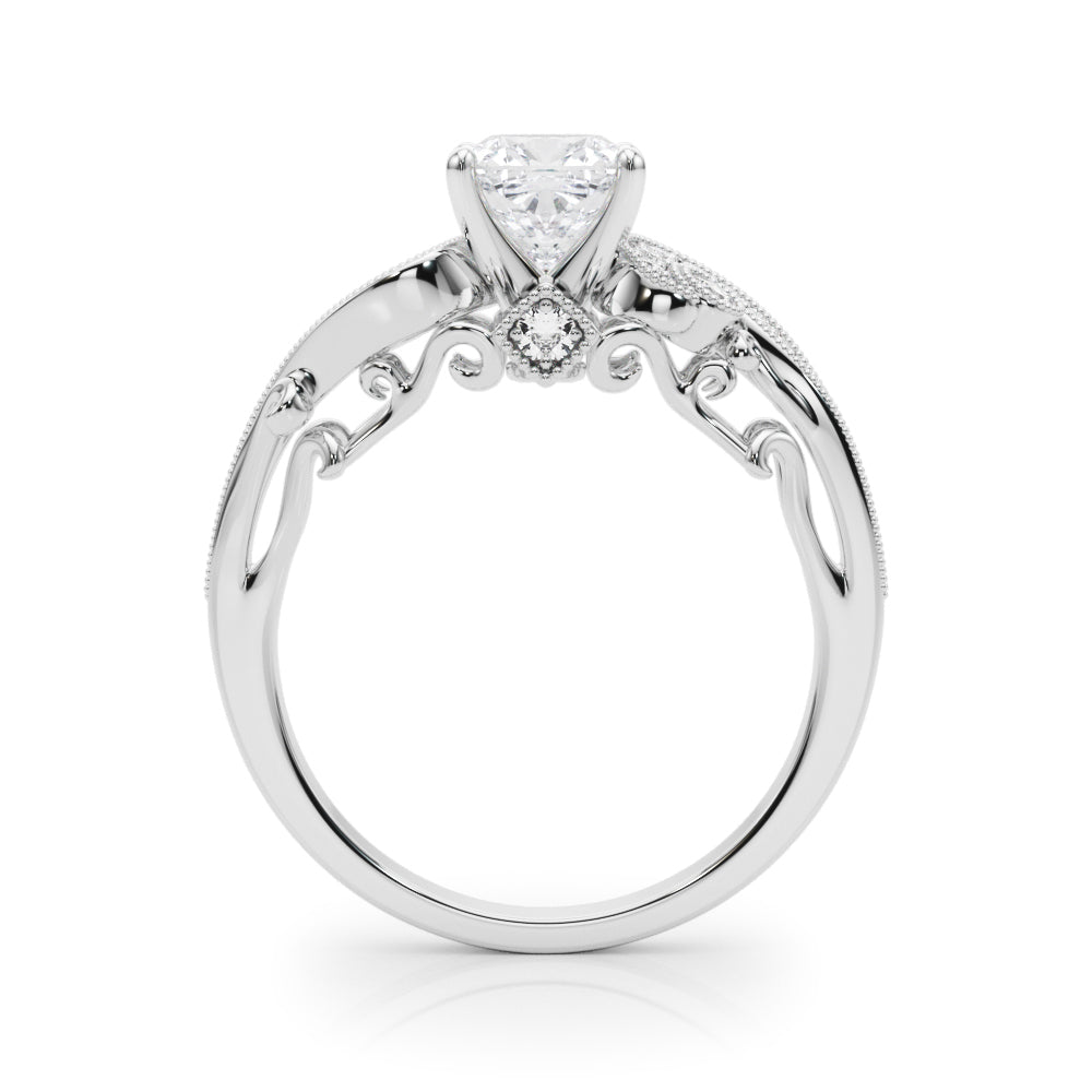 Platinum Fancy Yellow Cushion cut Solitaire with Milgrain Pave Band and Four-Prong Setting 2