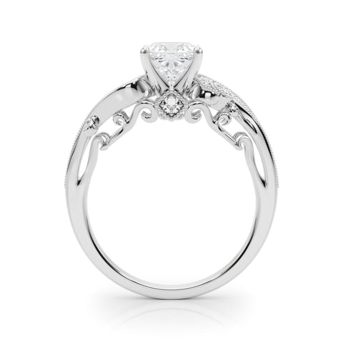 Platinum Fancy Yellow Cushion cut Solitaire with Milgrain Pave Band and Four-Prong Setting 2