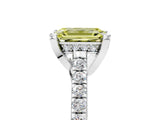 Platinum Fancy Yellow Emerald  Brilliant Diamond Solitaire with Pavé Band and Four-Prong Setting 5