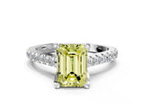 Platinum Fancy Yellow Emerald  Brilliant Diamond Solitaire with Pavé Band and Four-Prong Setting