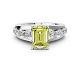 Platinum Fancy Yellow Emerald  Brilliant Solitaire with Side Stones on a Pave Band and Four-Prong Setting_12