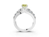 Platinum Fancy Yellow Emerald  Brilliant Solitaire with Side Stones on a Pave Band and Four-Prong Setting_15