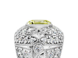 Platinum Fancy Yellow Emerald Cut Brilliant Halo Pave Diamond Milgrain Ring_17