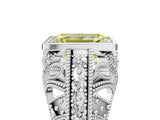 Platinum Fancy Yellow Emerald Cut Brilliant Milgrain Filigree Diamond Ring with Square Prong Setting_11