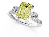 Platinum Fancy Yellow Emerald Cut Brilliant Three-Stone Diamond Ring with Pavé Band and Four-Prong Setting_25