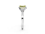 Platinum Fancy Yellow Emerald Cut Brilliant Three-Stone Diamond Ring with Pavé Band and Four-Prong Setting_26
