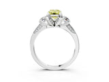 Platinum Fancy Yellow Emerald Cut Brilliant Three-Stone Diamond Ring with Pavé Band and Four-Prong Setting_27
