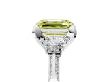 Platinum Fancy Yellow Emerald Cut Brilliant Three-Stone Diamond Ring with Pavé Band and Four-Prong Setting_29