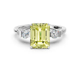 Platinum Fancy Yellow Emerald Cut Brilliant Three-Stone Pave Band with Four-Prong Setting_6