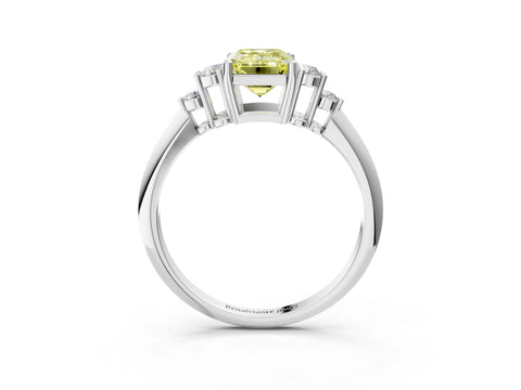 Platinum Fancy Yellow Emerald Cut Cut Diamond Cluster Ring with Solitaire Band and Four-Prong Setting_28