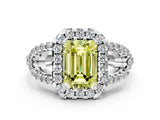 Platinum Fancy Yellow Emerald Cut Cut Diamond Halo Engagement Ring with Open Split Pavé Band_6
