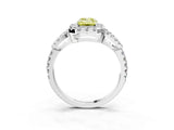 Platinum Fancy Yellow Emerald Cut Cut Diamond Halo Engagement Ring with Open Split Pavé Band_9