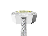 Platinum Fancy Yellow Emerald Cut-Cut Diamond Halo Engagement Ring with Pave Band and Prong Setting_17
