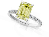 Platinum Fancy Yellow Emerald Cut Diamond Brilliant Solitaire Ring with Pavé Band and Four-Prong Setting_43