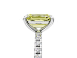 Platinum Fancy Yellow Emerald Cut Diamond Brilliant Solitaire Ring with Pavé Band and Four-Prong Setting_47
