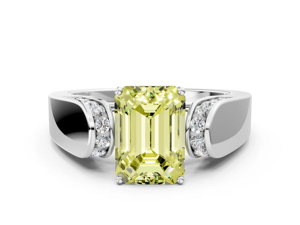 Platinum Emerald Cut Channel Set Engagement Ring Setting for Fancy Yellow Center with Wide Band