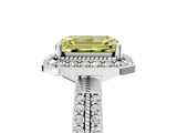 Platinum Fancy Yellow Emerald Cut Diamond Double Halo Ring with Split Shank and Four-Prong Setting_11
