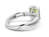 Platinum Fancy Yellow Emerald Cut Diamond Double Halo Ring with Split Shank and Four-Prong Setting_6