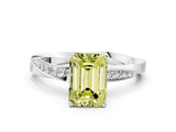 Platinum Fancy Yellow Emerald Cut Diamond Engagement Ring with Side Stone Accents and Four-Prong Setting_12