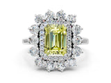 Platinum Fancy Yellow Emerald Cut Diamond Floral Double Halo Engagement Ring with Prong Setting_42