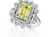Platinum Fancy Yellow Emerald Cut Diamond Floral Double Halo Engagement Ring with Prong Setting_43