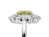 Platinum Fancy Yellow Emerald Cut Diamond Floral Double Halo Engagement Ring with Prong Setting_47
