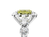 Platinum Fancy Yellow Emerald  Cut Diamond Floral Halo Engagement Ring with Shared Prong Setting 1