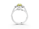 Platinum Fancy Yellow Emerald Cut Diamond Floral Halo Split Shank Prong Setting Ring_9