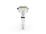 Platinum Fancy Yellow Emerald Cut Diamond Halo Ring with Split Shank and Bezel Accents and Prong Setting_14