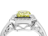 Platinum Fancy Yellow Emerald Cut Diamond Halo Ring with Split Shank and Bezel Accents and Prong Setting_16
