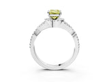 Platinum Fancy Yellow Emerald Cut Diamond  Halo Twist Band Solitaire Prong Setting Ring_15