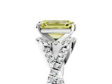 Platinum Fancy Yellow Emerald Cut Diamond  Halo Twist Band Solitaire Prong Setting Ring_17