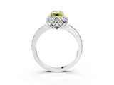 Platinum Fancy Yellow Emerald Cut Diamond Scalloped Halo Engagement Ring with Round Shared Prong Band_3