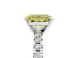 Platinum Fancy Yellow Emerald Cut Diamond Solitaire Pavé Engagement Ring with Round Band and Prong Setting_6