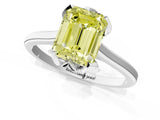 Platinum Fancy Yellow Emerald Cut Diamond Solitaire Ring with Flower Prong Setting and Classic Band_1
