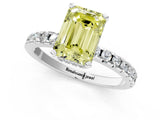 Platinum Fancy Yellow Emerald Cut Diamond Solitaire Ring with Round  Pavé Band and Four-Prong Setting_37