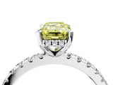 Platinum Fancy Yellow Emerald Cut Diamond Solitaire Ring with Round  Pavé Band and Four-Prong Setting_40