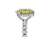 Platinum Fancy Yellow Emerald Cut Diamond Solitaire Ring with Round  Pavé Band and Four-Prong Setting_41