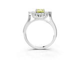 Platinum Fancy Yellow Emerald Cut Halo Diamond Cluster Ring with Marquise and Round Stones on a White Gold Band with Prong Setting_3