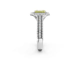 Platinum Fancy Yellow Emerald Cut Halo Diamond Ring with Beaded Split Shank and Four-Prong Setting_8