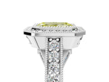 Platinum Fancy Yellow Emerald Cut Halo Diamond Split Shank Pave Ring_11
