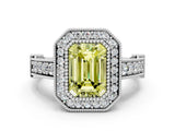 Platinum Fancy Yellow Emerald Cut Halo Diamond Split Shank Pave Ring_6