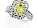 Platinum Fancy Yellow Emerald Cut Halo Diamond Split Shank Pave Ring_7